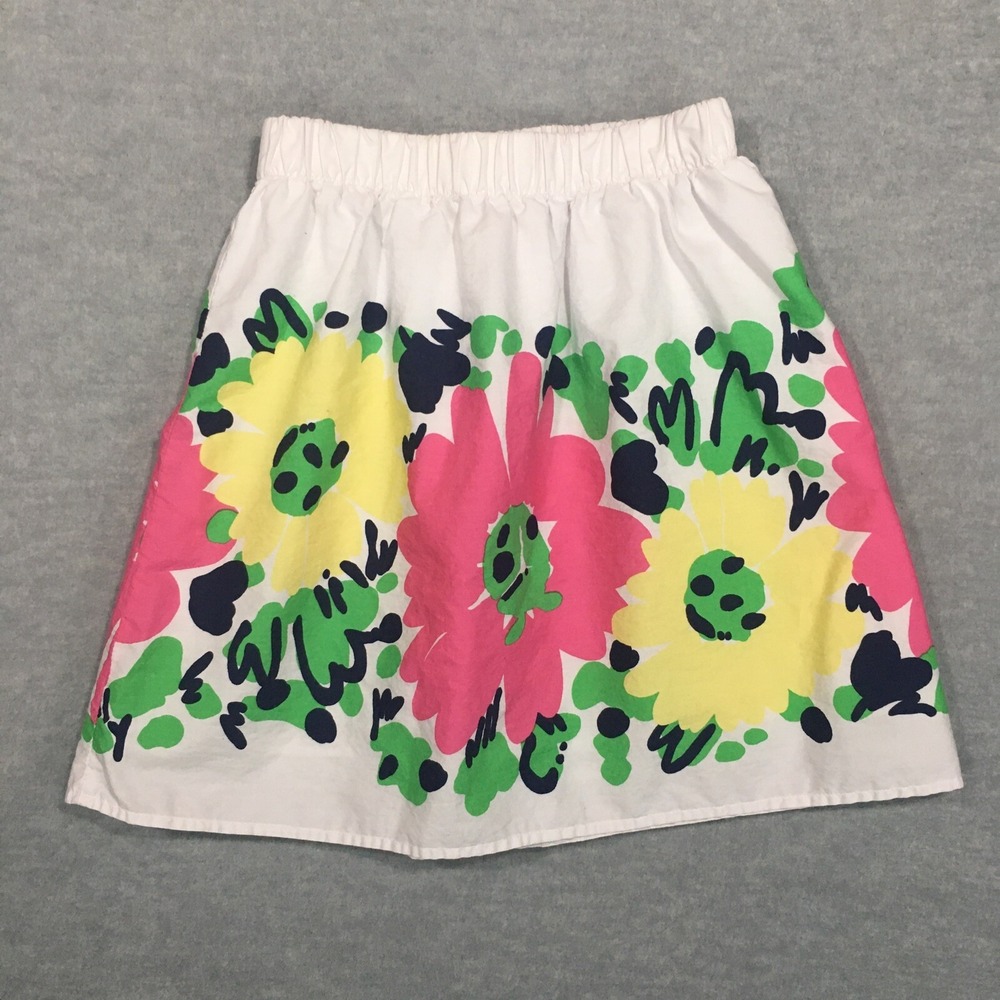 Lilly Pulitzer XS Short A-Line Skirt White Pull-On Large Print Pink Yellow Green
